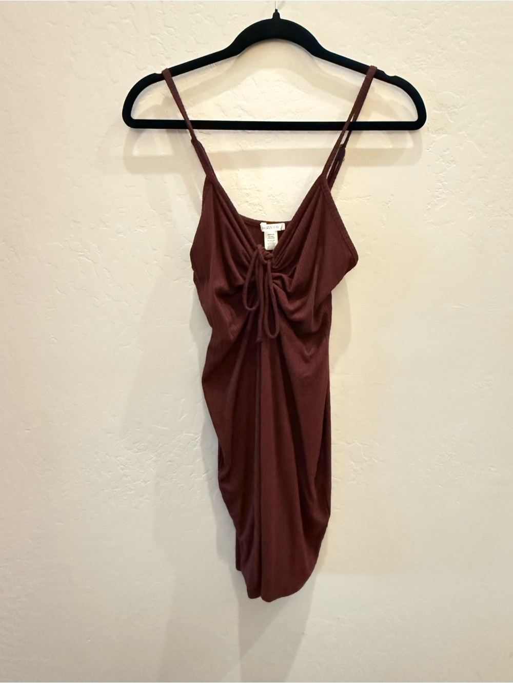 Bozzolo Brown Ruched Tie-Front Mini Slip Dress